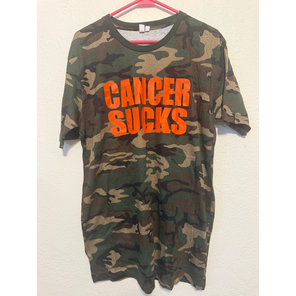 District Threads Cancer Sucks Relay For Life Camo T-Shirt Large Orange Graphic